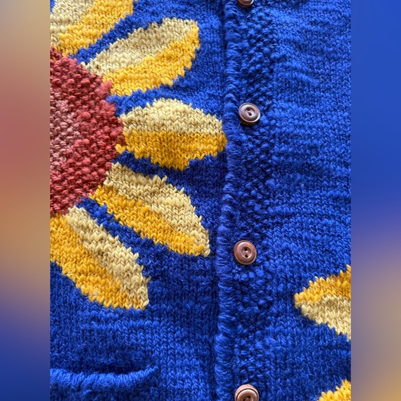 VINTAGE Express Tricot Sunflower Sweater granny bohemian eclectic grandpa boho - Picture 9 of 16
